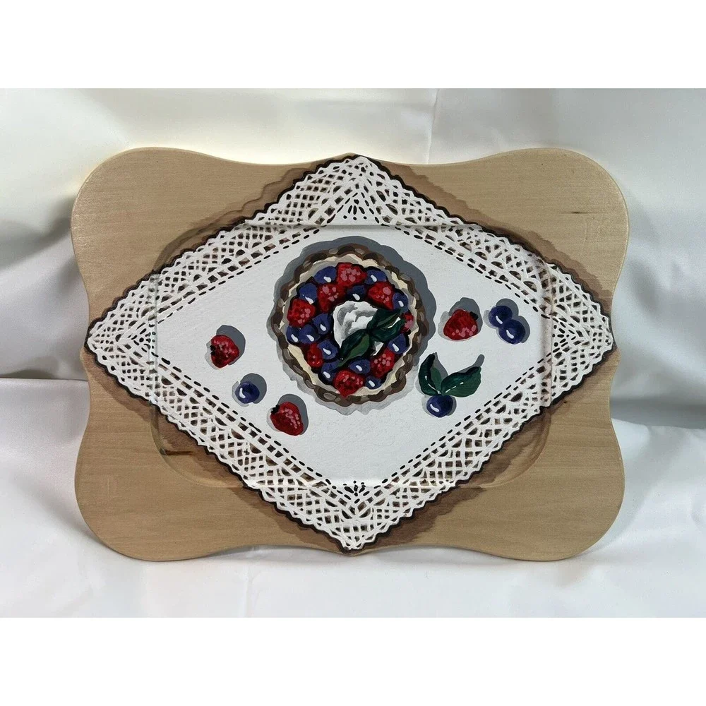 VTG Wooden‎ Snack/Candy/Bread Tray Plate 12” Pamela Vale Handprinted Signed Rare